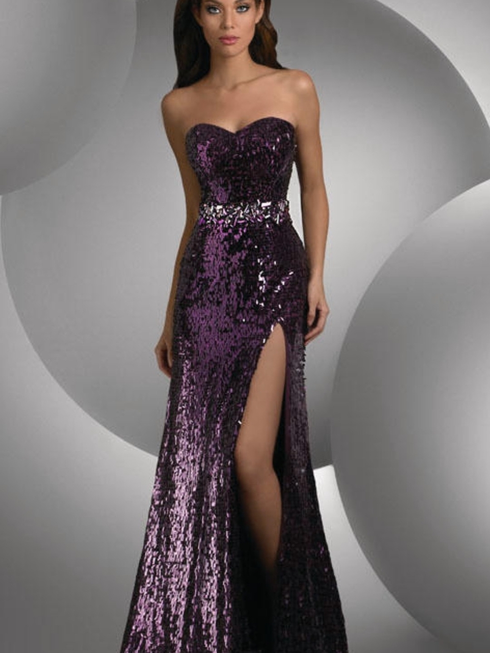 High Slit Metallic Gown by Bari Jay Shimmer